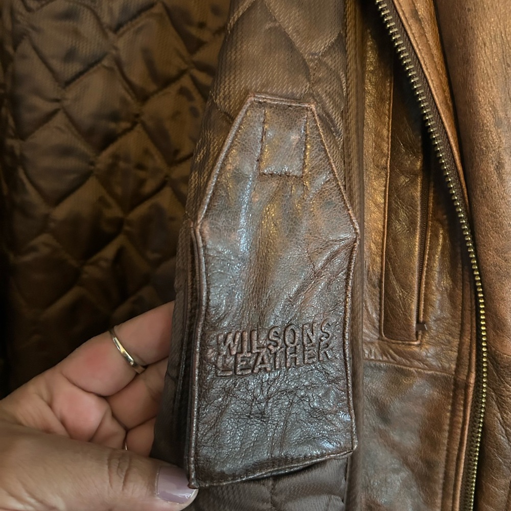 Wilson’s Leather Jacket - brown 100% leather bomber style w/removable interior - Picture 10 of 14